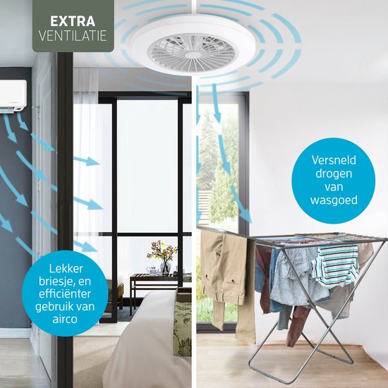 Varin® Plafondventilator met verlichting - Transparant - Tuya Wifi - LED RGBW - Ø 50cm - Super stil - Afstandsbediening smart lamp - Plafondlamp slaapkamer - Plafonniere woonkamer - Plafondlampen - Plafond lamp - Verlichting kinderkamer - Ventilator — afbeelding 4