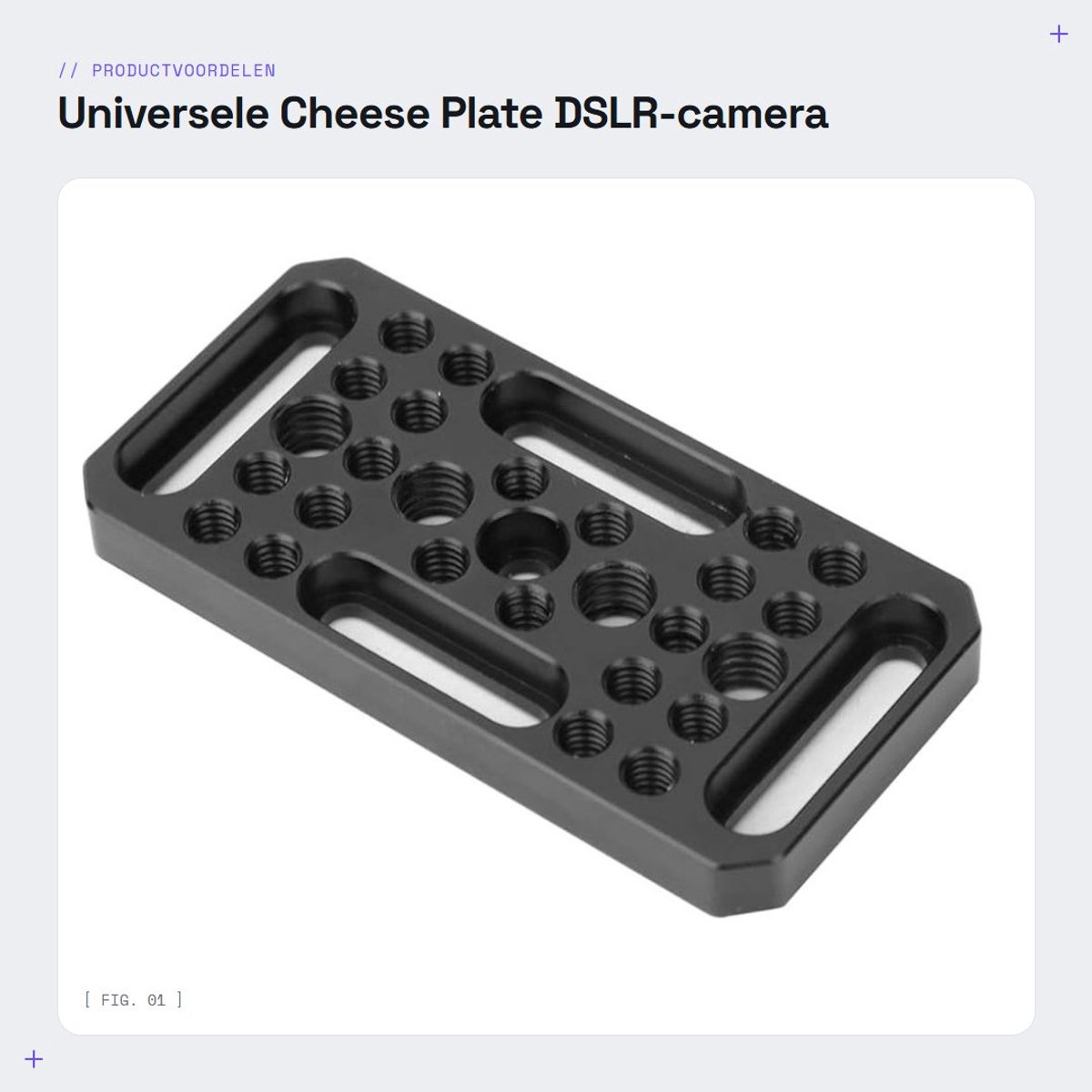 Dailygoods - Universele Cheese Plate - DSLR-camera ondersteuning - Aluminium video switching - Lichtgewicht en compact - Perfect voor videoproductie e...