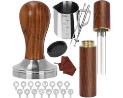 Espresso Tamper Set 23-delig - 58 mm koffiestamper Barista Set met melkopschuimer, tamper mat, latte art pen, koffiering, sandelhout - PromoHome