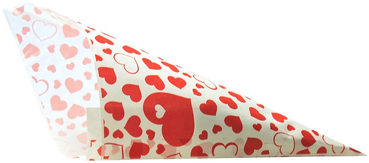Dailygoods- Snoepzakjes Spitse Puntzakken - Papieren Zakjes - Rode Harten - 19 cm - 200 Stuks - Geschikt voor Snoep/Amandelen