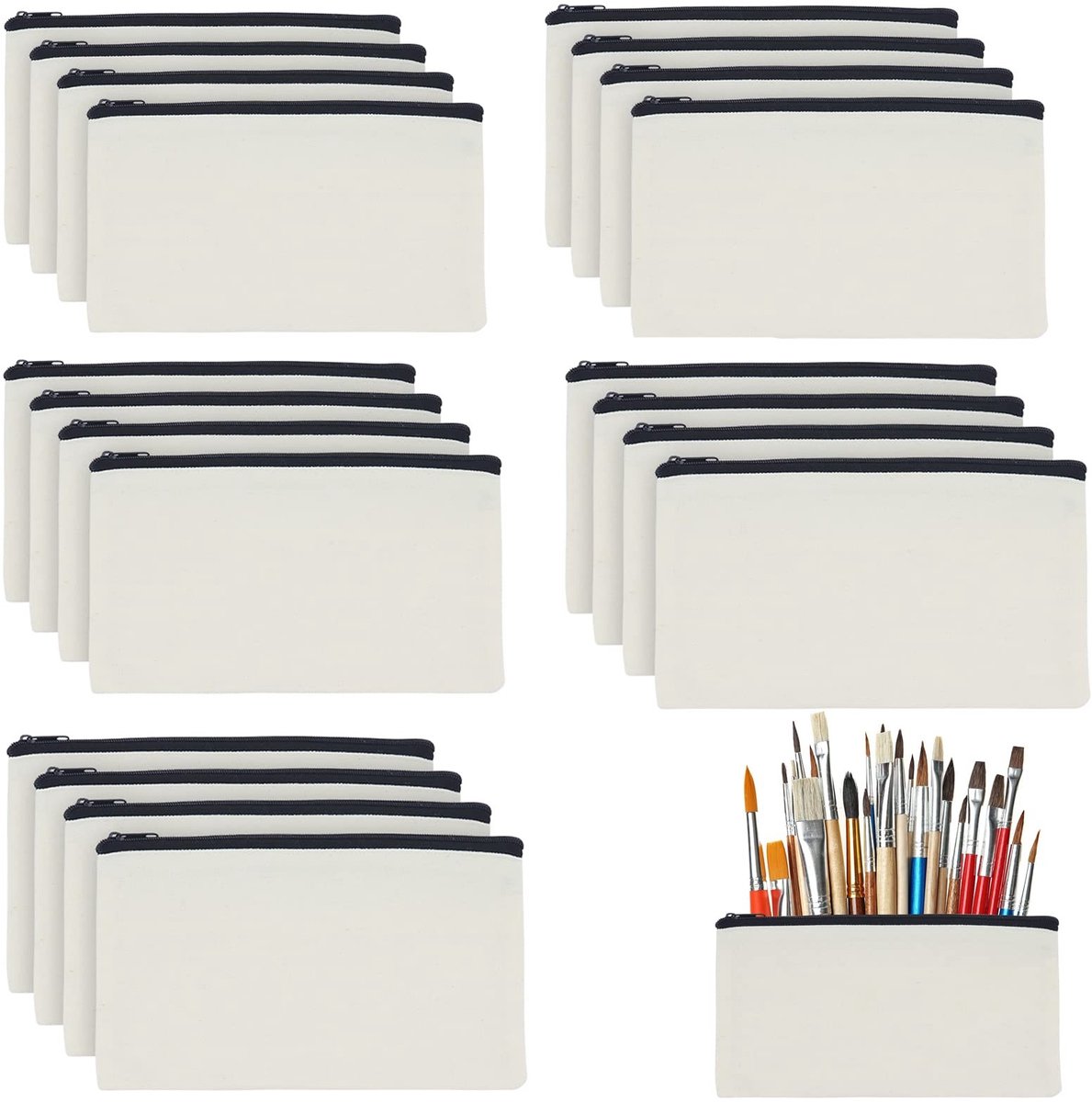 Dailygoods - Lege canvas ritszakjes - Multifunctionele make-up tassen - Duurzaam en praktisch - Zwart - Cosmetica etui - Geschikt voor reizen en schoo...