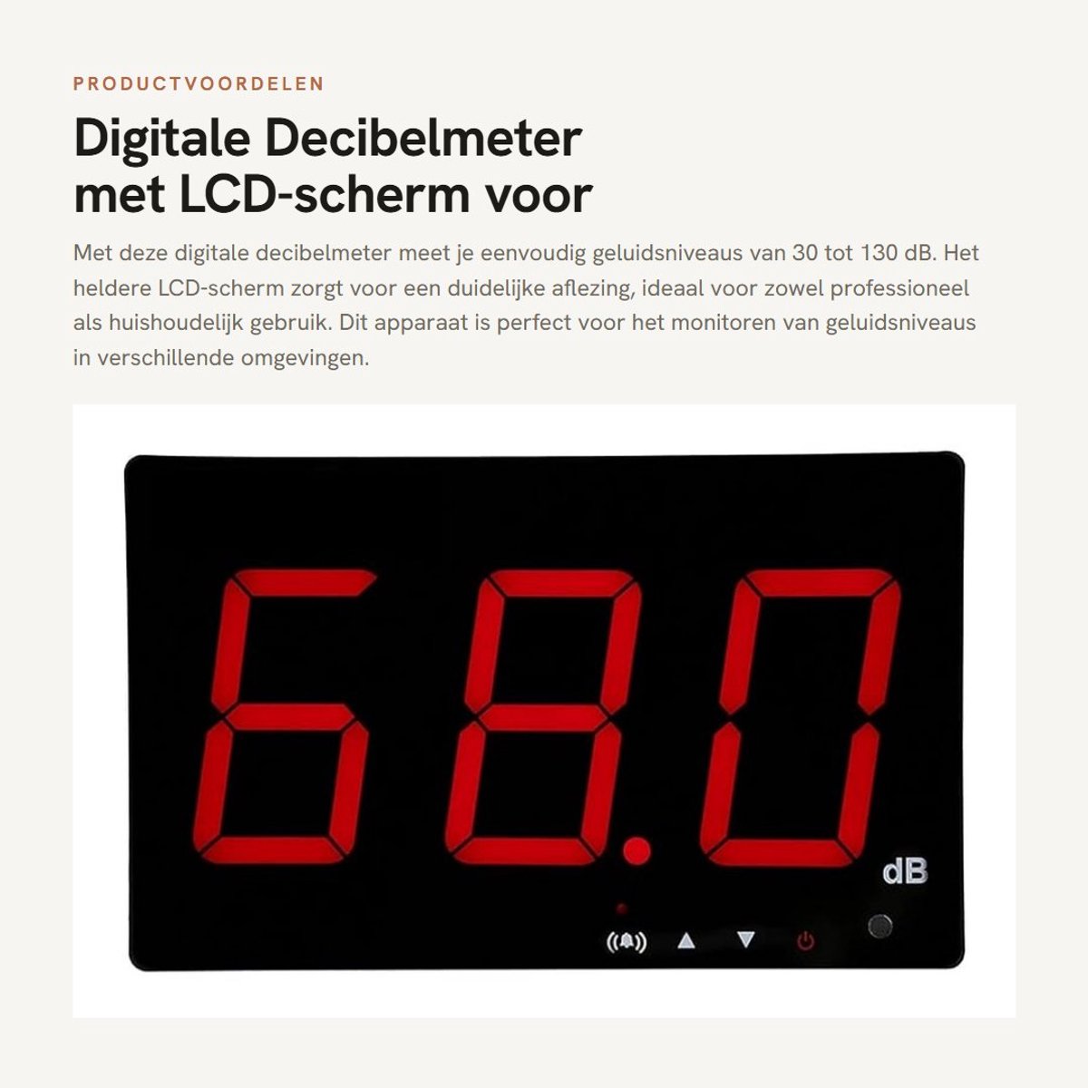 Decibelmeter Digitale Geluidsniveaumeter - LCD-scherm - 30-130 dB - Wandgemonteerd - Alarmfunctie - Ruimtebesparend - Geluidsmeter