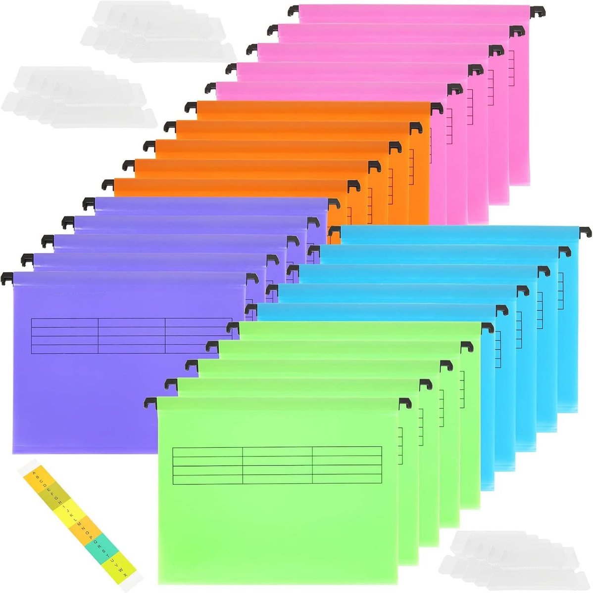 Dailygoods- Hangmappen A4 25 Stuks - Plastic - Archiefmappen - Kantoor/School/Thuis - 314 x 244 mm - 5 Kleuren - Tabs
