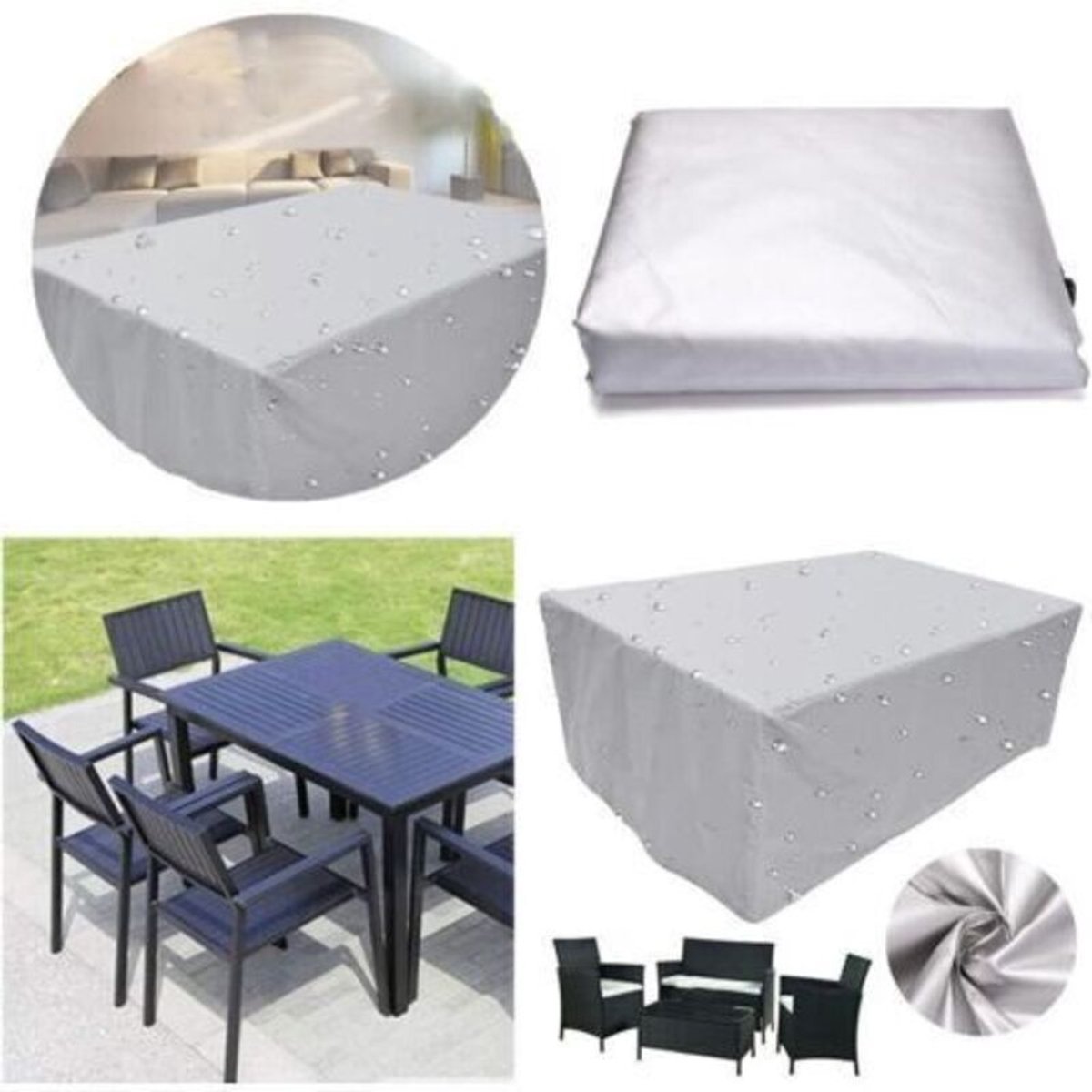 Tuinmeubelhoes, 115x115x70 cm, Oxford-stof, waterdicht, winddicht en UV-bestendig; beschermhoes voor tuintafel en -stoelen - zilver.