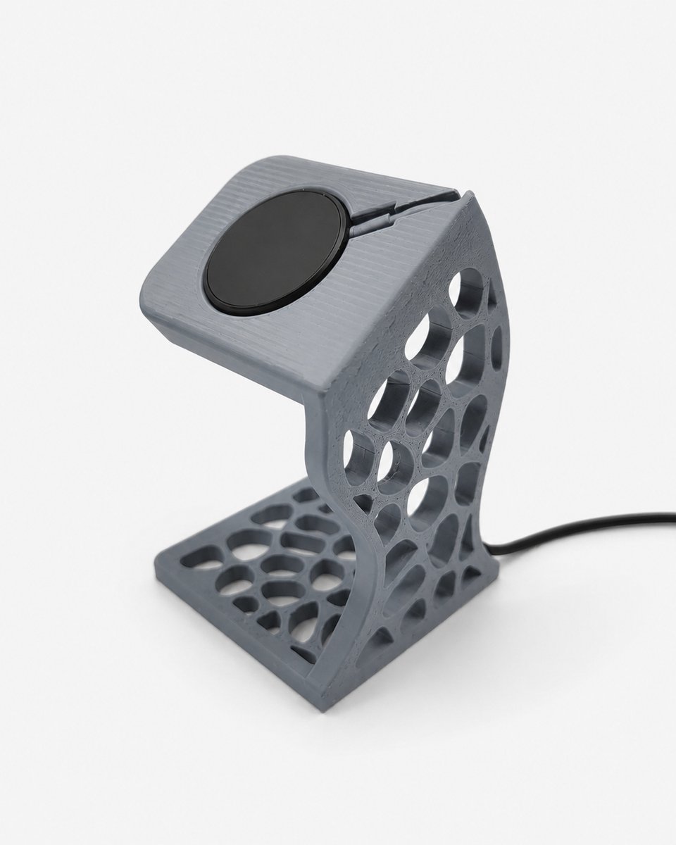 Skushy Apple Watch Oplaadstandaard Voronoi Design - Apple Watch Houder - Laadstation - Nachtkastje Dock - Bureau Docking Station - Oplaadhouder - Kabel Organizer - Magnetische Oplader Houder - Smartwatch Stand - Grijs