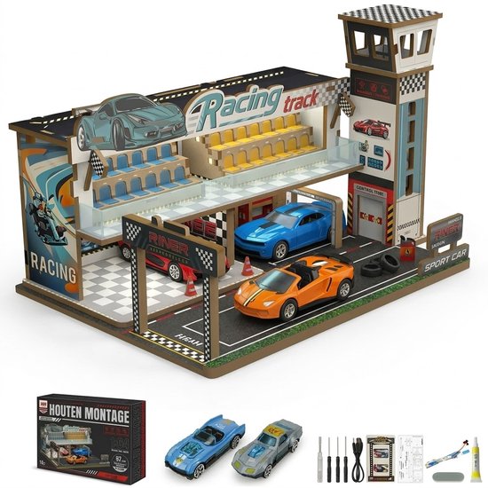 Premium Miniatuur XL bouwpakket - Racecircuit Bouwset met LED Verlichting en Modelauto – Modulair Racebaan Model voor Kinderen 6+ – Racewagen Display & Constructiespeelgoed – Educatief Bouwspeelgoed voor Jongens en Meisjes