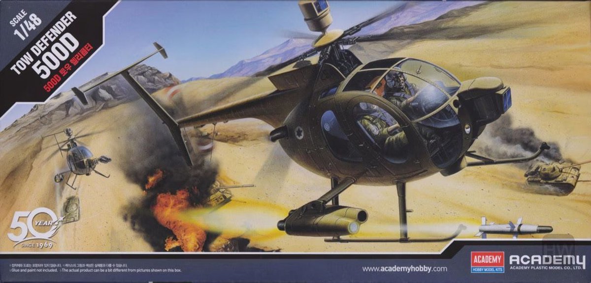 Academy Modelbouwpakket Militaire voertuigen - 12250 Hughes 500D TOW Defender - Amerikaanse Helikopter Plastic - 1:48 - Modelbouw