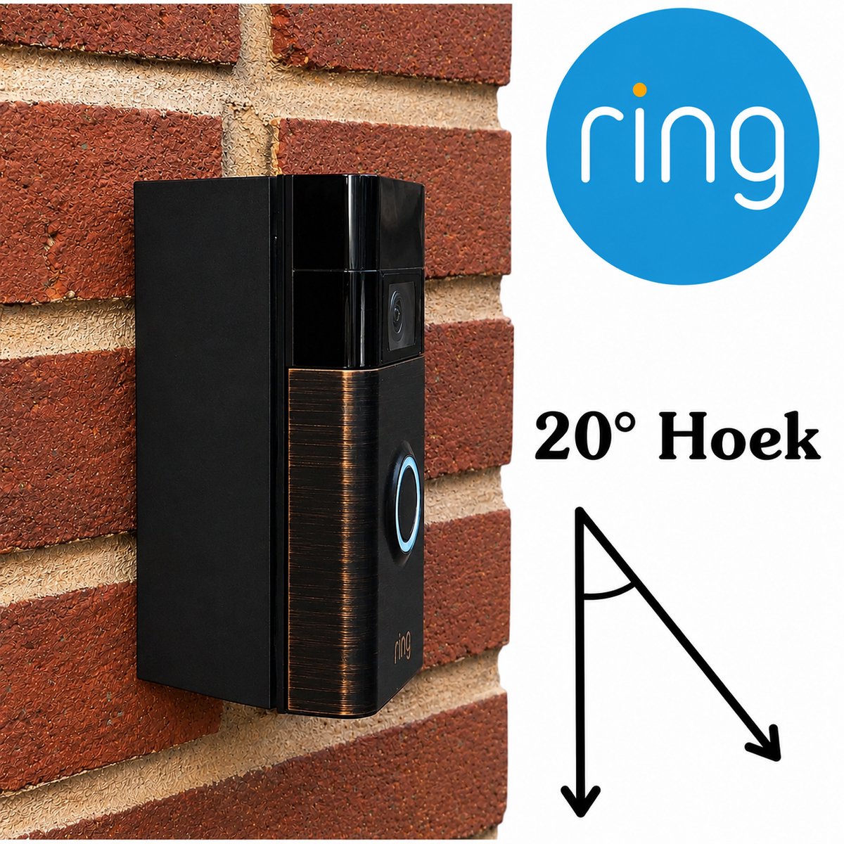 Ring Deurbel Hoekbeugel 20 Graden – Verstelbare Hoek Mount voor Ring Doorbell Gen 2 – Schuin Montage Beugel – Verbeterde Kijkhoek – Weerbestendig & Stevig – Eenvoudige Installatie – Zwart
