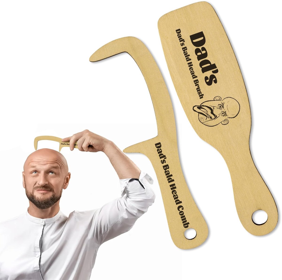 Dailygoods- Kamset Originele Cadeauset - Houten Borstel - Tandloze Kam - Humoristisch Cadeau - Grappige Ideeën voor Papa - Leuk en Origineel - Haarset
