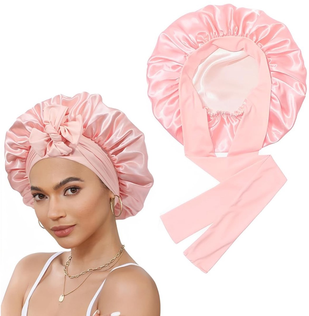 Dailygoods- Nachthaarkap Zijde - Verstelbare Riem - Bescherming Lang Haar - Geschikt voor Alle Haartexturen - Ideaal voor Slaap en Make-up - Slaapmuts