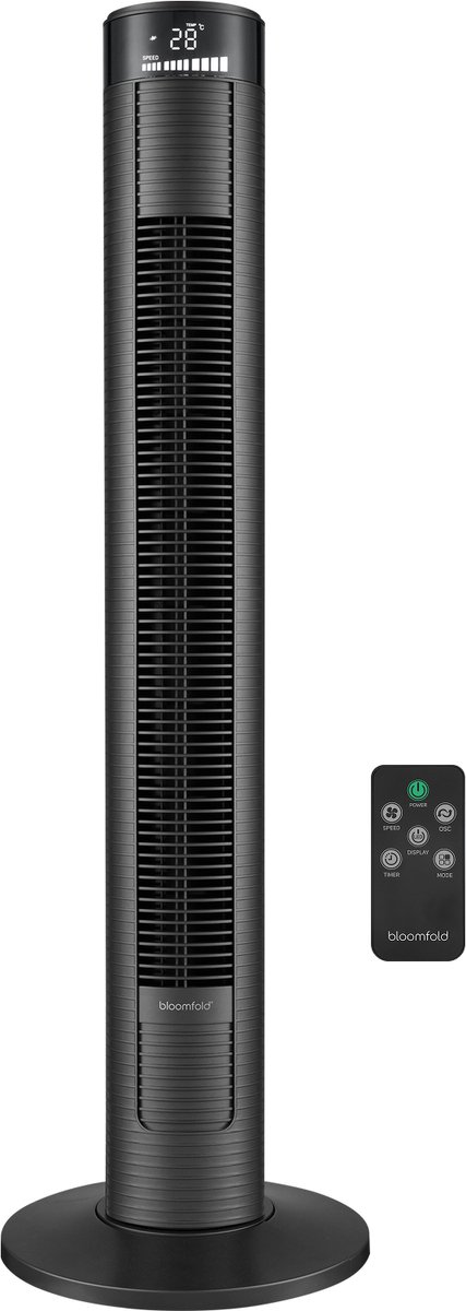 Bol.com Bloomfold Toren Ventilator - 38 inches - Zwart - Afstandsbediening - Slaapstand - 12 uur Timer - Full Led Display aanbieding