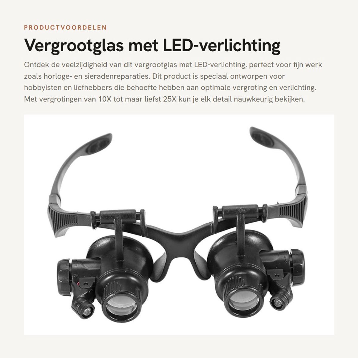 Dailygoods - Vergrootglas met LED-verlichting - Vergrotingen tot 25X - Hoofdband met verstelbare lenzen - Zwart - Ideaal voor horloge en sieraden - Pe...