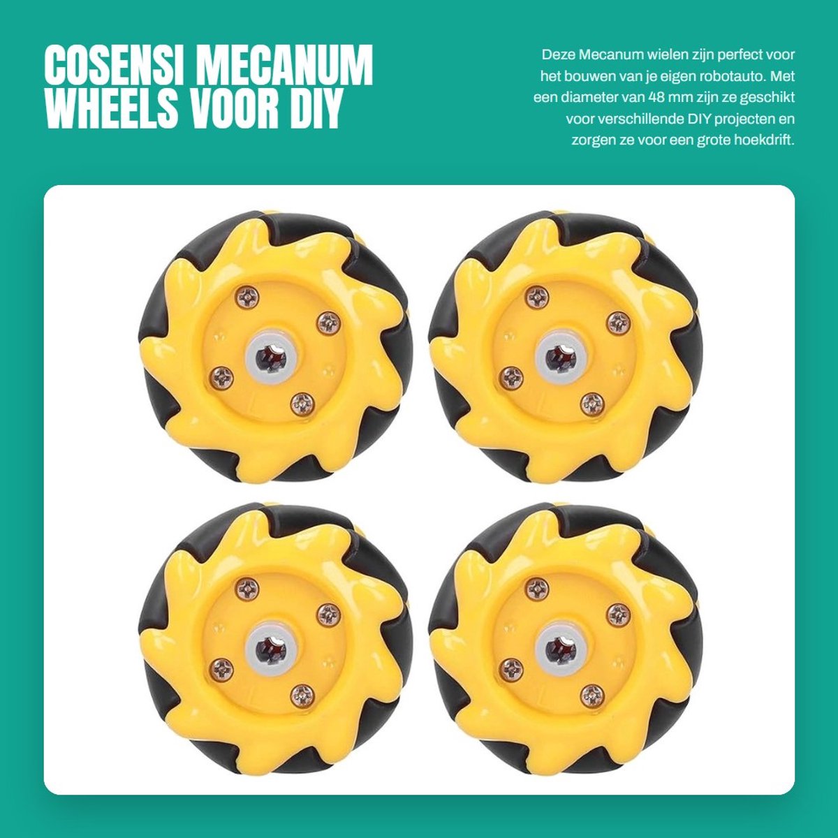 Dailygoods- Mecanum Wheel - ABS/Rubber - DIY Smart Auto Accessoires - Diameter 48mm - TT Koppeling - Set van 4 Wielen - Schokbestendig - Robotwielen