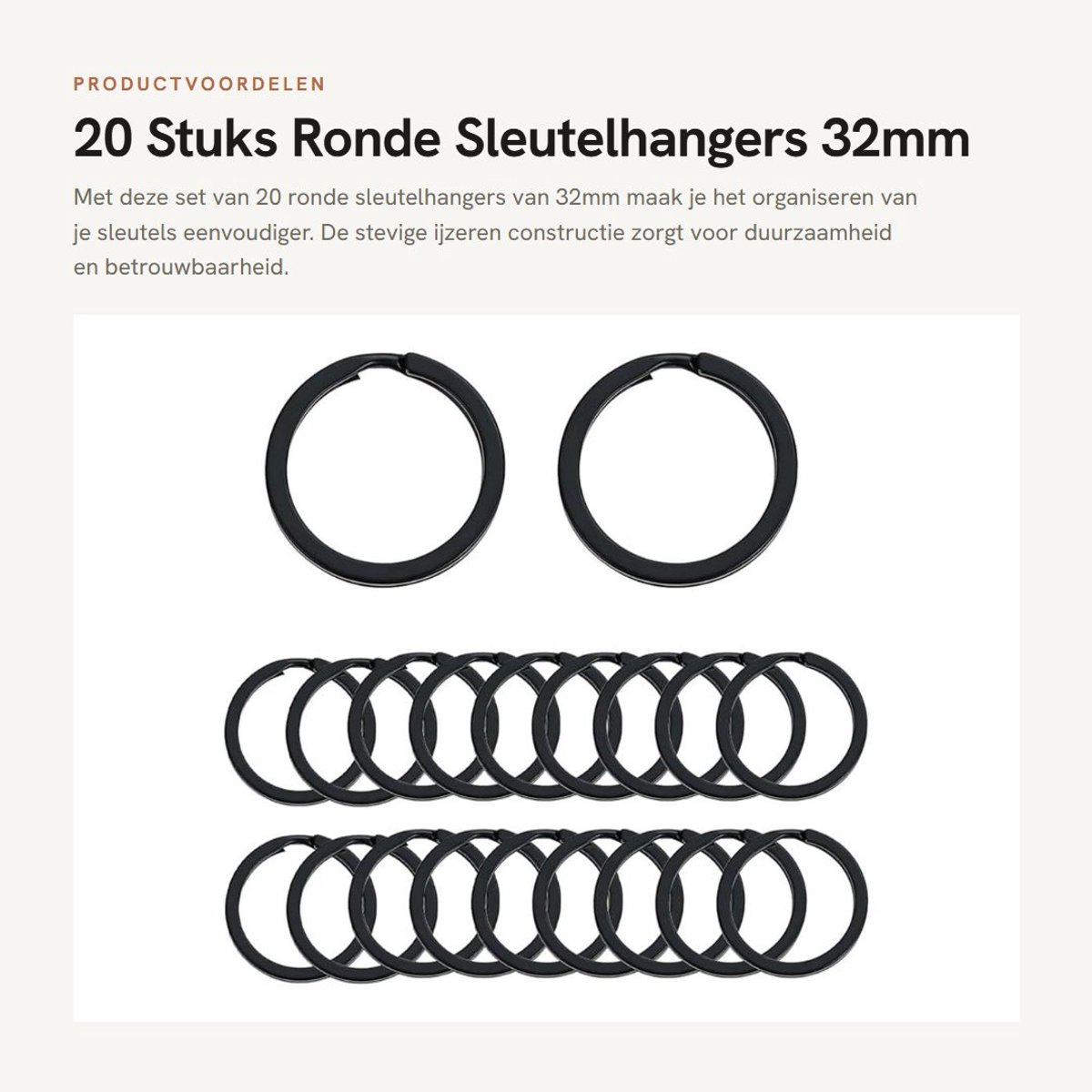 Dailygoods- Sleutelhanger 32 mm grote sleutelringen - 20 stuks - Heavy-duty - Universeel - Zwart - Hoogwaardig ijzer - Sleutelring