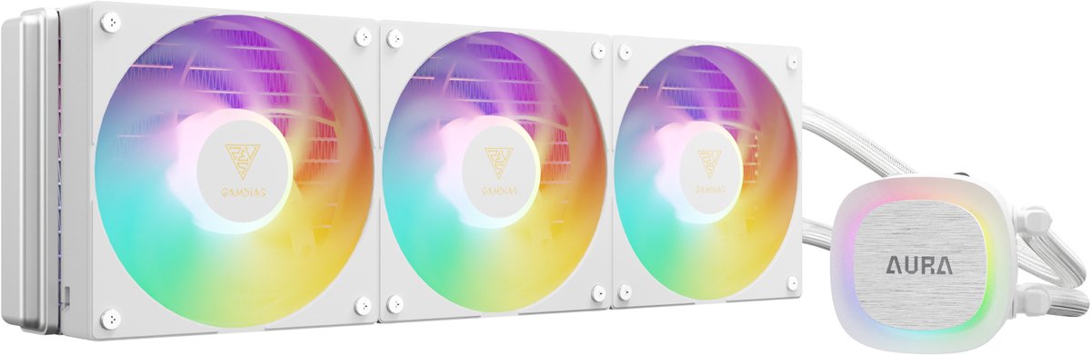 GAMDIAS RGB CPU Koeler 360mm Fans Liquid Cooler|Intel en AMD Processor Waterkoeler met ARGB LED Verlichting (Addressable)|Aura GL360V2 WH (Socket: 1200, 1700|AM5, AM4)