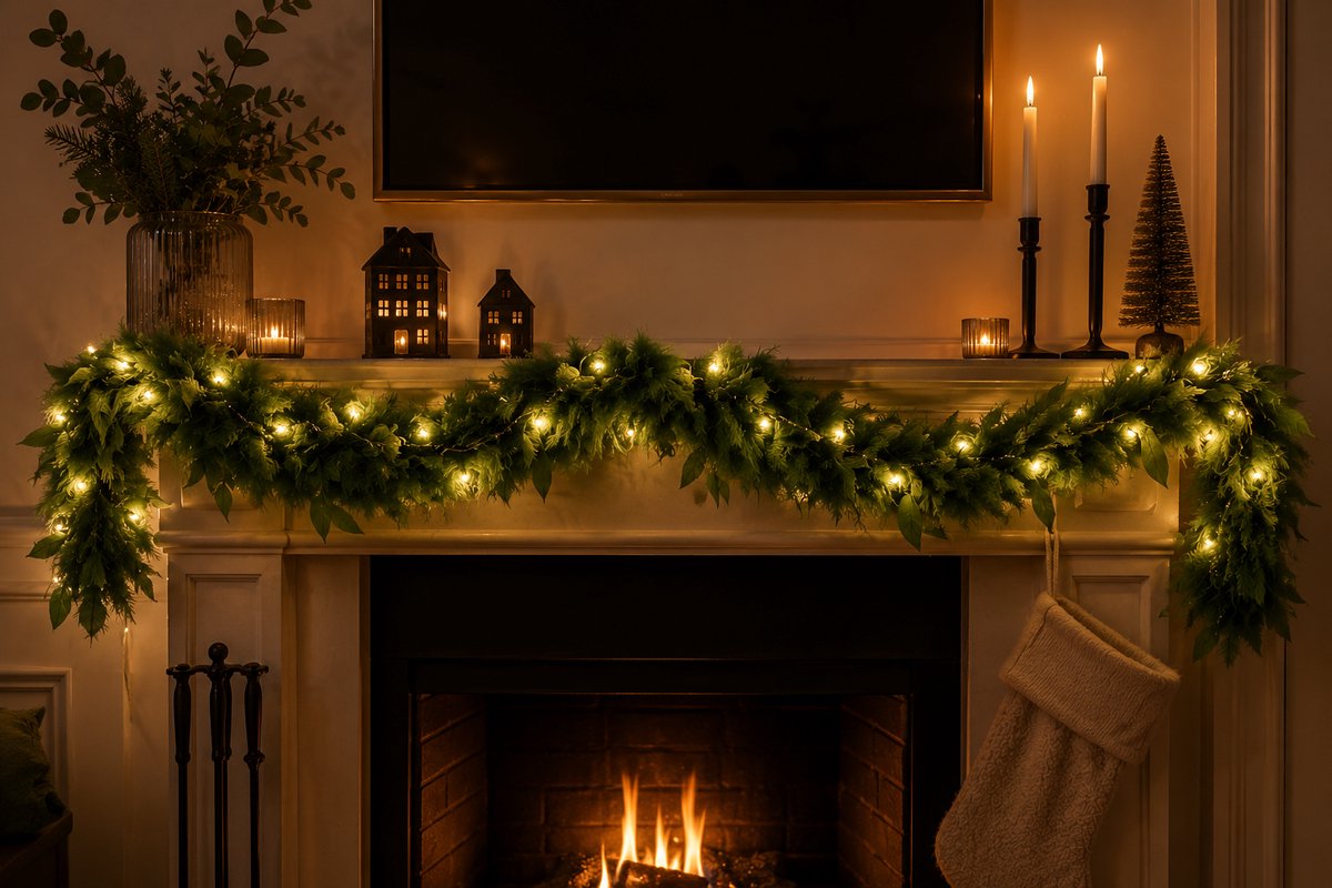 Anna's Collection - Deco Lights - 2 stuks - donker groen - verenslinger - kerstslinger - boa - lichtslinger - Lengte 2 meter - 16 LED lichtjes