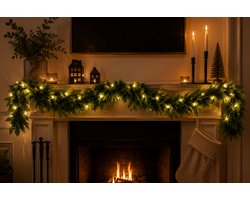 Anna's Collection - Deco Lights - 2 stuks - donker groen - verenslinger - kerstslinger - boa - lichtslinger - Lengte 2 meter - 16 LED lichtjes