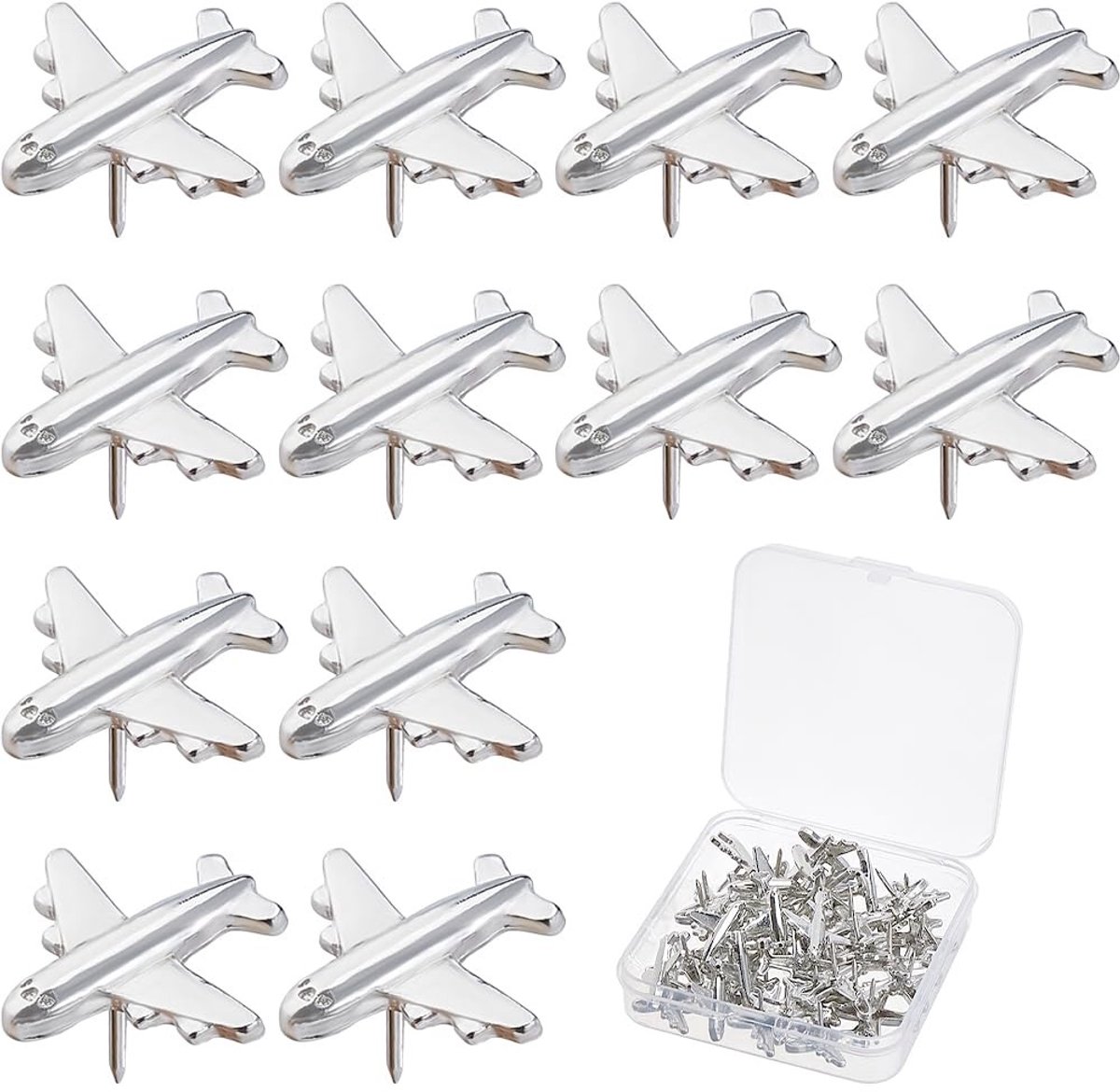 Dailygoods - 40 Stuks Vliegtuig Push Pins Zilver voor Foto's en Wandkaarten