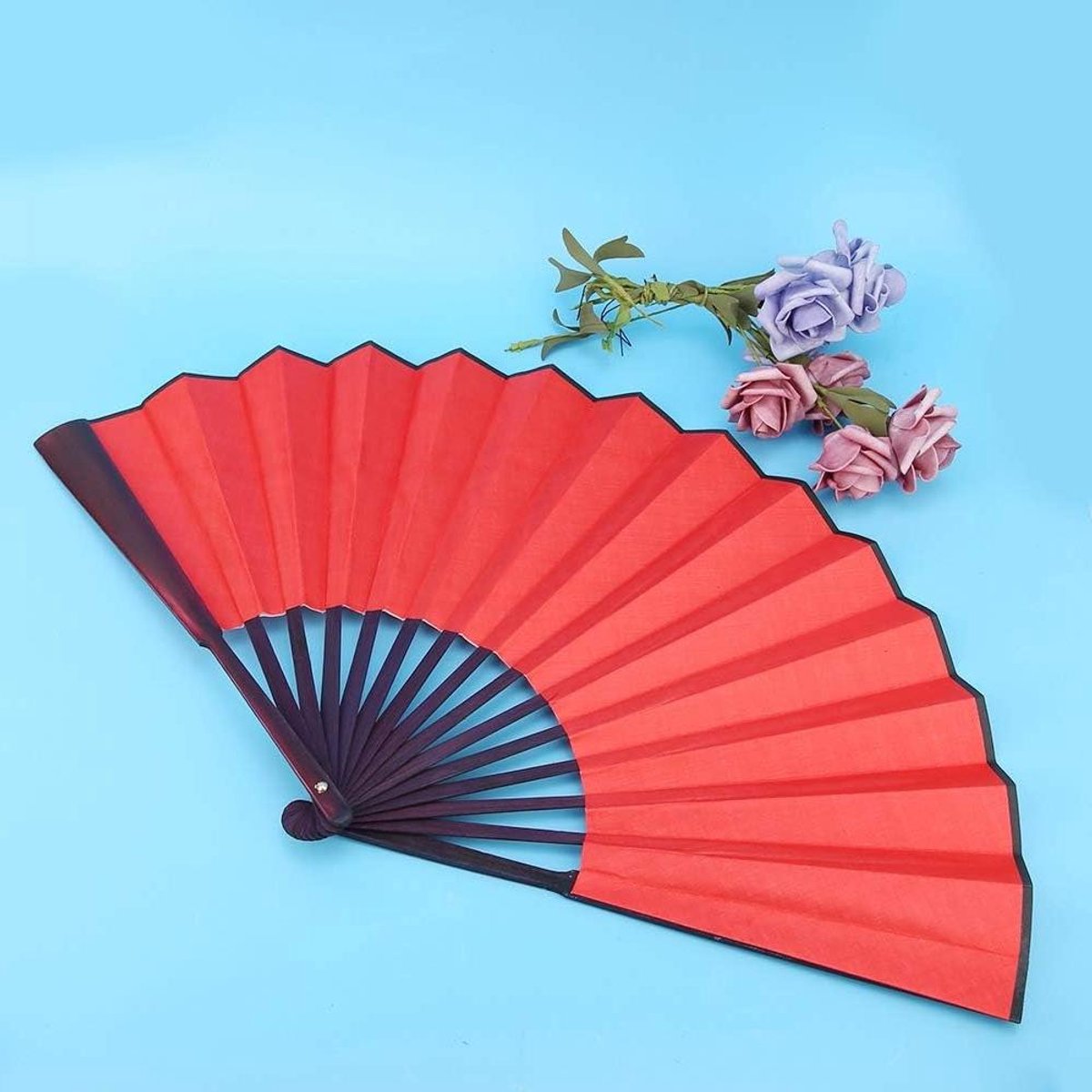 Opvouwbare Ventilator - Stoffen Handwaaier - Dansfeest Decoratie - Traditioneel Handwerk - 33 cm Opgevouwen - Rood