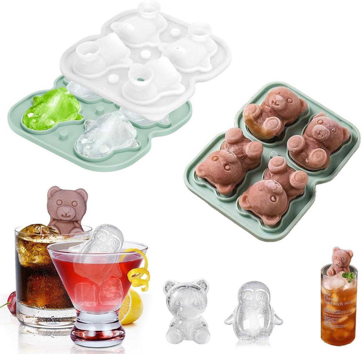 Dailygoods- IJsblokjesvorm Siliconen - 2 Stuks - 3D-Figuurvormen - Met Deksel - Voor Ijlolly's/Cocktails - Flexibele Vorm - Vaatwasserbestendig - Ijsblokjes