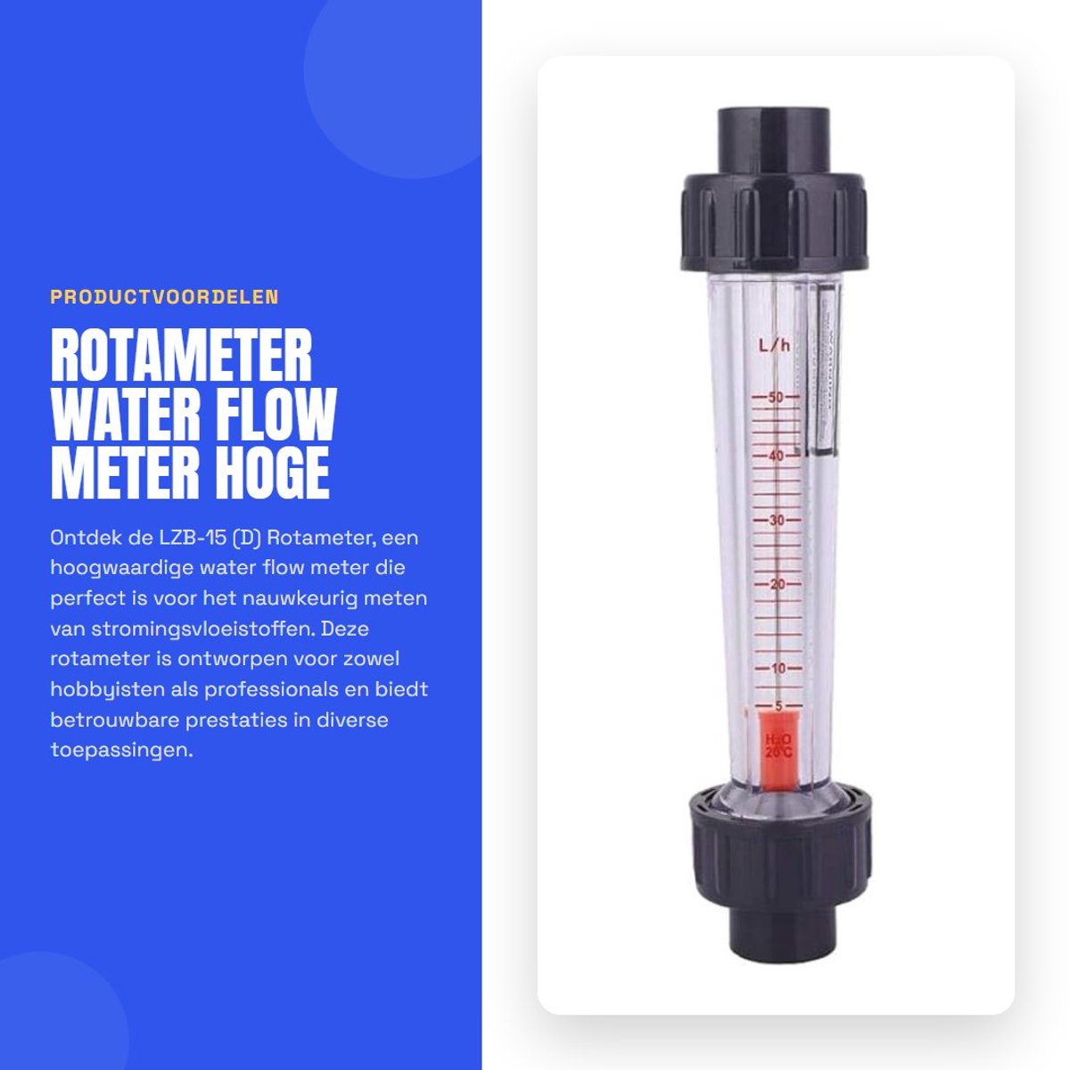 Dailygoods- Rotameter Hoge Temperatuurbestendigheid - Vloeistof Debietmeter - Kunststof/Glas - 5-50 mL/H - Betrouwbare Werking - Anticorrosie Weerstand