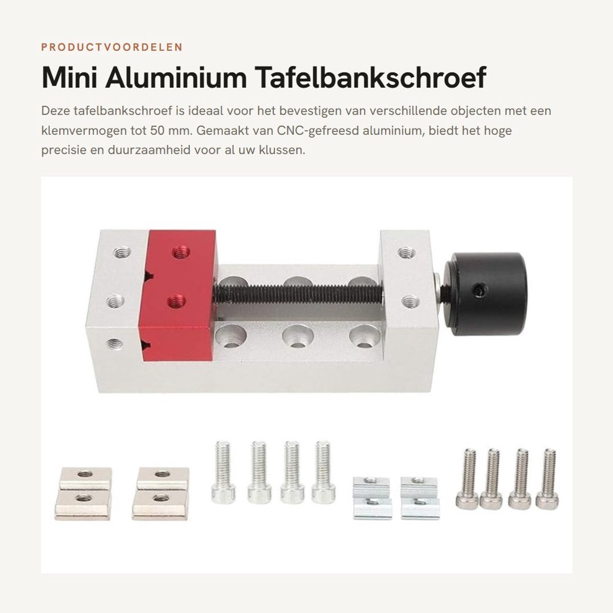 Dailygoods- Tafelbankschroef 50 mm - Mini Platte Klem - Aluminium - CNC-gefreesd - Slijtvast - Eenvoudige bediening