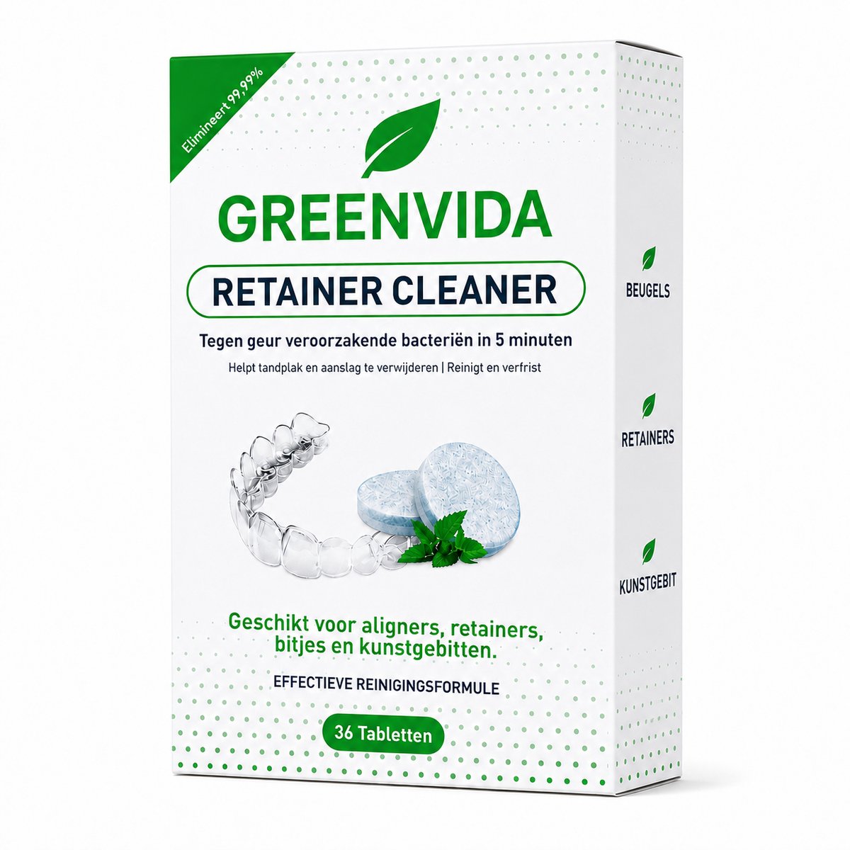 GREENVIDA Retainer Reinigingstabletten 36 Stuks - Voor Retainer, Snurkbeugel, Apneubeugel, Kunstgebit, Nachtbeugel & Beugels