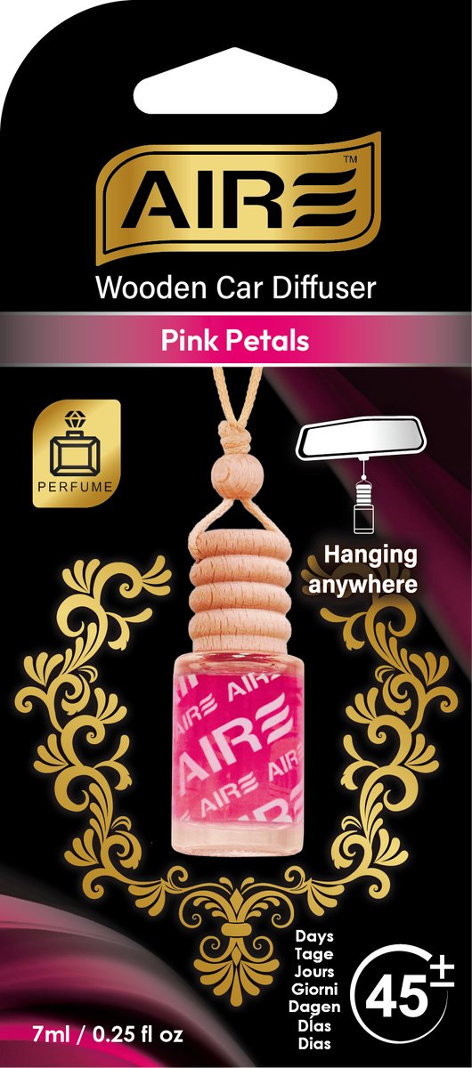 AIRE Luchtverfrisser PINK PETAL Perfume bottle/wood. Werkt ca. 45 dagen