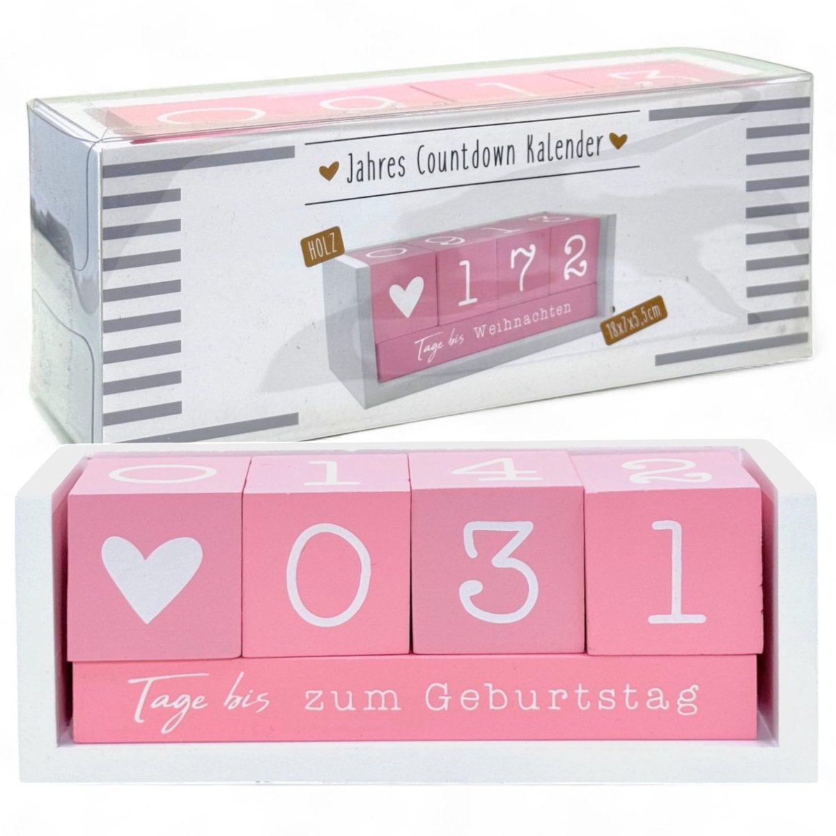 Dailygoods- Countdown Kalender Hout - Permanente Tafelkalender - Aftelkalender Zwangerschap - Decoratieve Kubussen - 432 Dagen - Afmetingen 18 × 7 × 5,5 cm