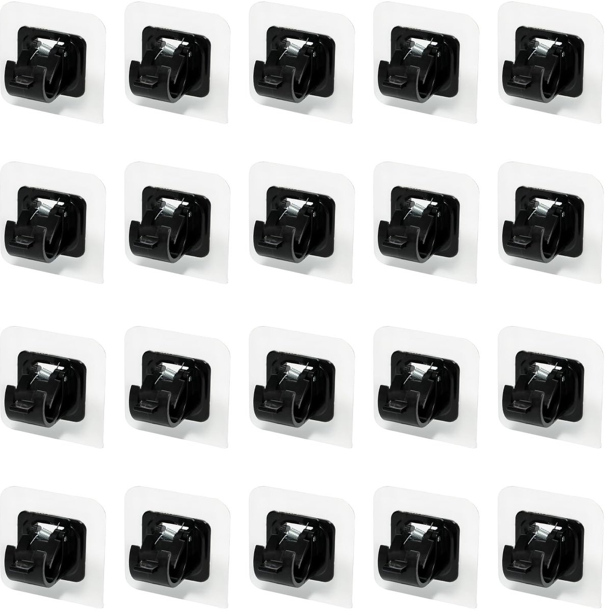 Dailygoods- Gordijnroede - 20 Stuks - Zwarte Gordijnroedehouder - Zelfklevende Bevestiging - Stabiele Klem - Geschikt voor Stangen tot 2,2 cm - Gordijnhouder