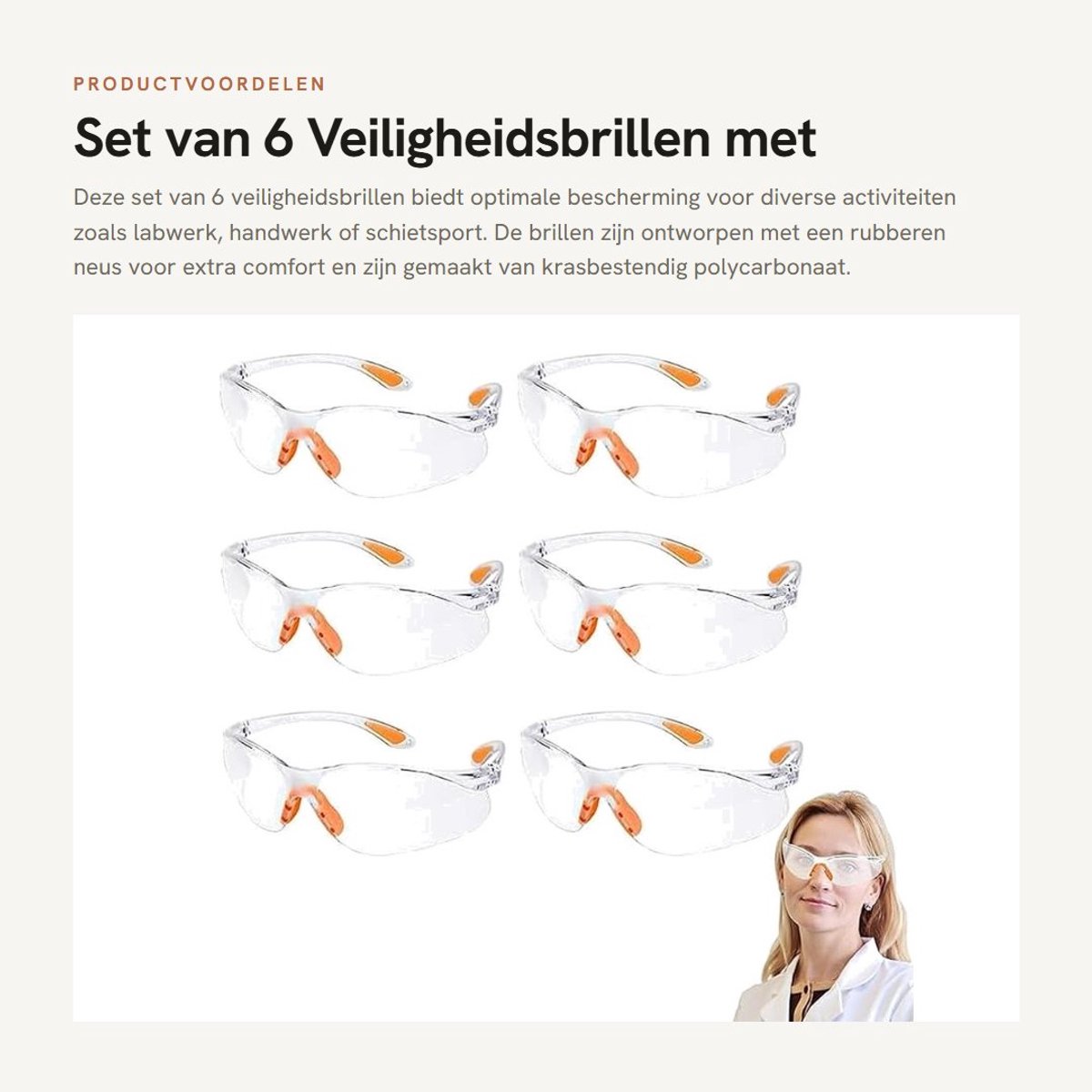 Dailygoods- Veiligheidsbrillen Set van 6 - Transparante Beschermingsbrillen - Krasbestendige PC-glazen - Antislip Pasvorm - UV-bescherming - Corrosiebestendig - Werkbril