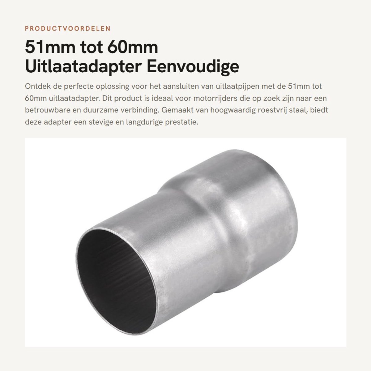 Dailygoods - 51mm tot 60mm - Uitlaatadapter - Eenvoudige installatie - Verbindt uitlaatpijpen - Geschikt voor motoren - Standaard maat