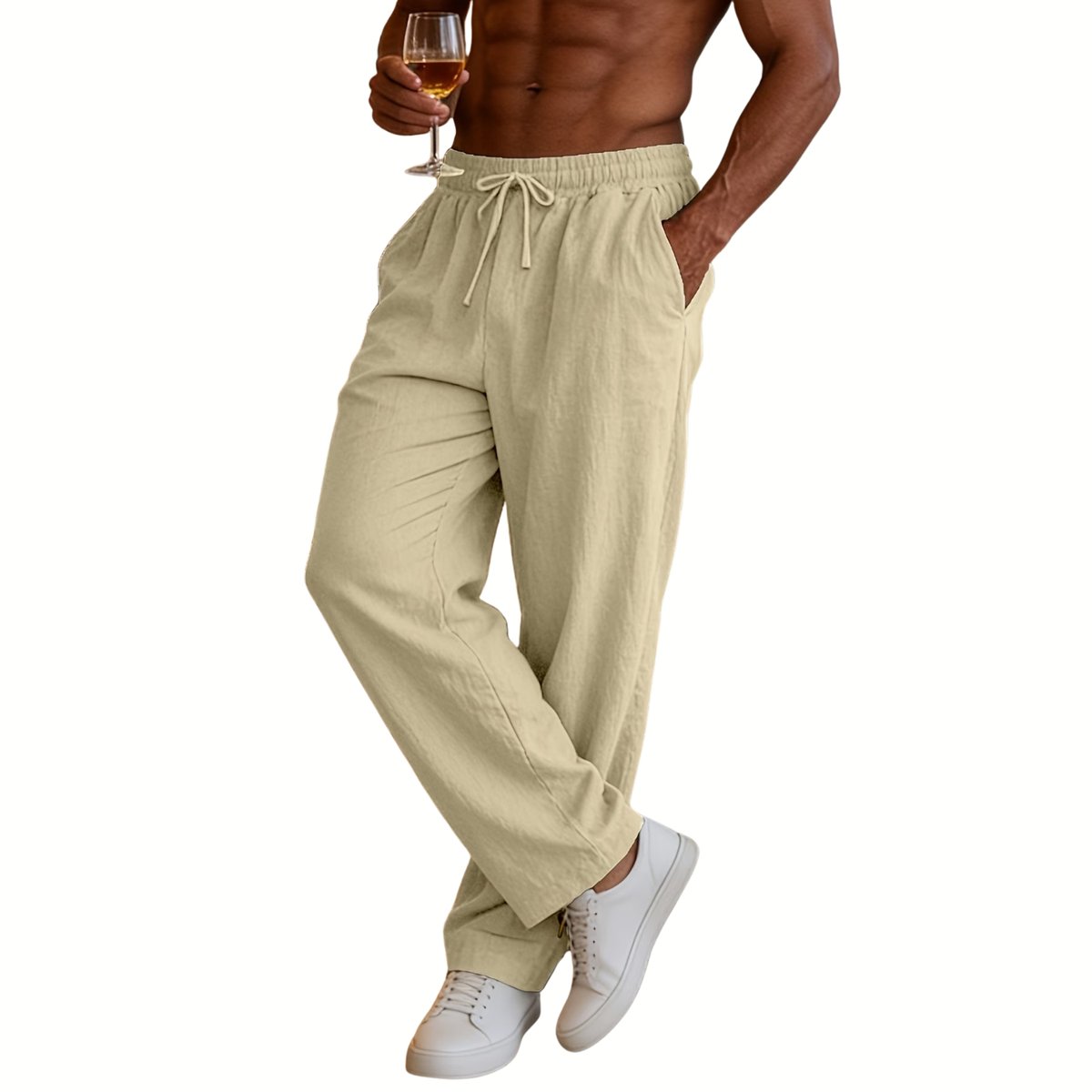 Currero Linnen Broek Heren - Zomerbroek - Volwassenen - Lange Broek - Pantalon - Strandbroek - Zomer - Ibiza Stijl - Abrikoos M