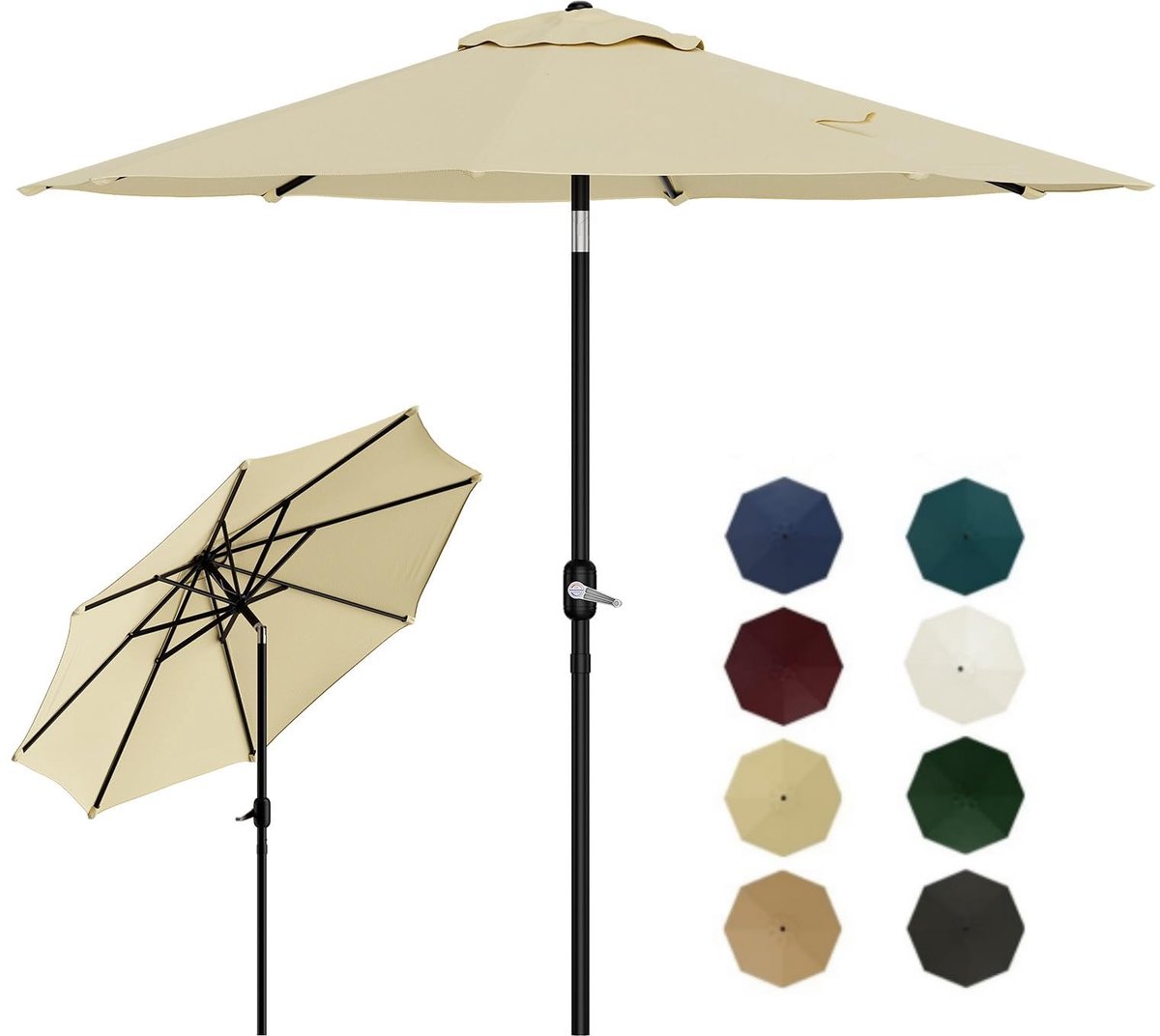 Parasol Tuinparasol met Draaimechanisme en Kantelfunctie - 8 Ribben - UV50+ Zonnescherm - Tafelparasol voor Terras Tuin Buiten - 215x215cm - Beige