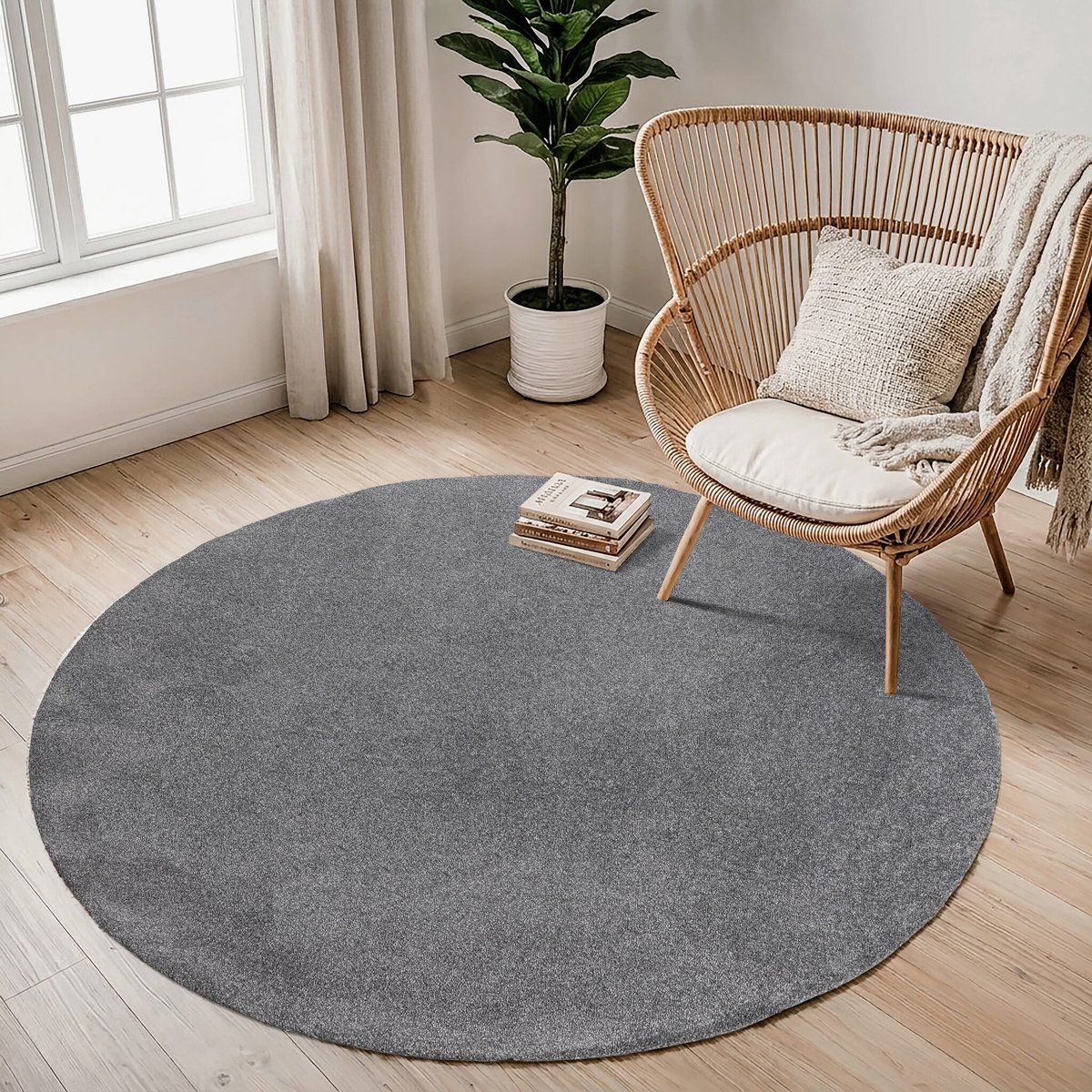 Muratap Comfy Soft - Rond Effen Vloerkleed Wasbaar Uni Grijs- 200 CM Ø