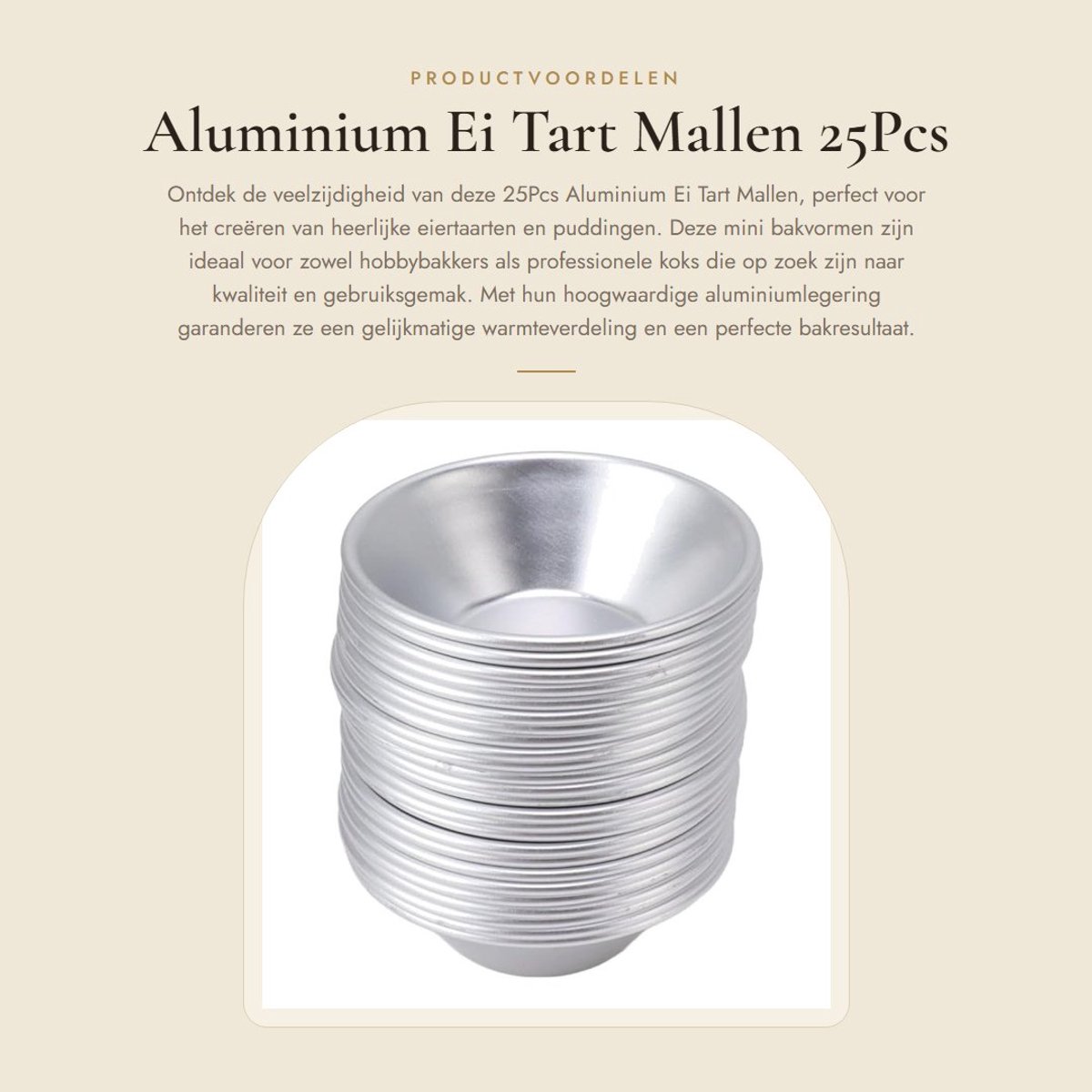 Dailygoods- Ei Tart Bakvorm - 25 Stuks - Aluminiumlegering - Mini Mallen - Zilver - 7,2x4x2cm - Veilig en Hygiënisch