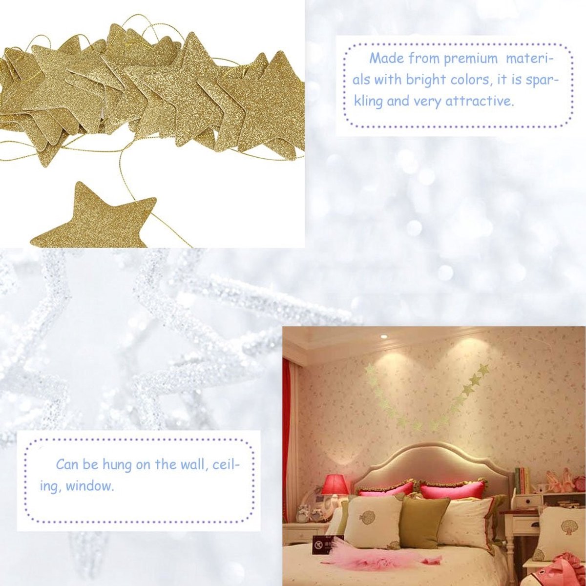 Dailygoods- Sterren Slinger 2,5 Meter - 15 Sterren - Kunstleer - Decoratie - Kerst/Verjaardag - Geschikt voor Kinderkamer - Decoratieslinger