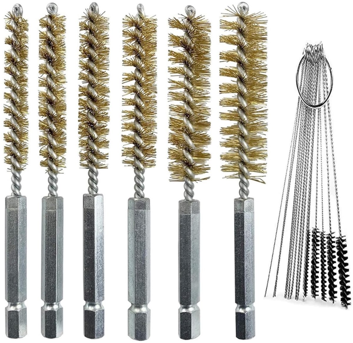 Dailygoods- Borstelset 6 Stuks Roestvrij Staal - Reinigingsborstel - Borstelset Boormachine - Nylon Borstel - Messing Borstel - Ideaal voor Moeilijk Bereikbare Plaatsen - Reinigingsborstels