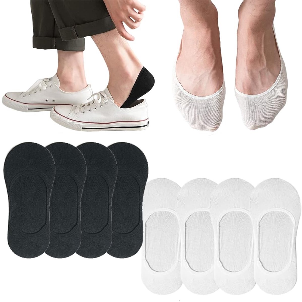 Dailygoods- Enkelsokken Ademend - Onzichtbare Sneakersokken - Antislip Sokken - Korte Sokken - Ballerinasokken - 8 Paar - No-show Sokken
