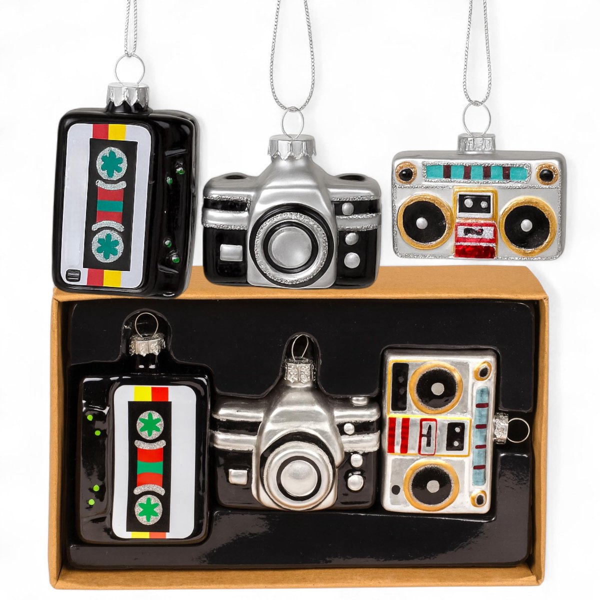 Dailygoods- Kerstboomversiering set van 3 - Glazen kerstballen - Vintage design - Retro decoratie - Originele kerstdecoratie - Unieke motieven