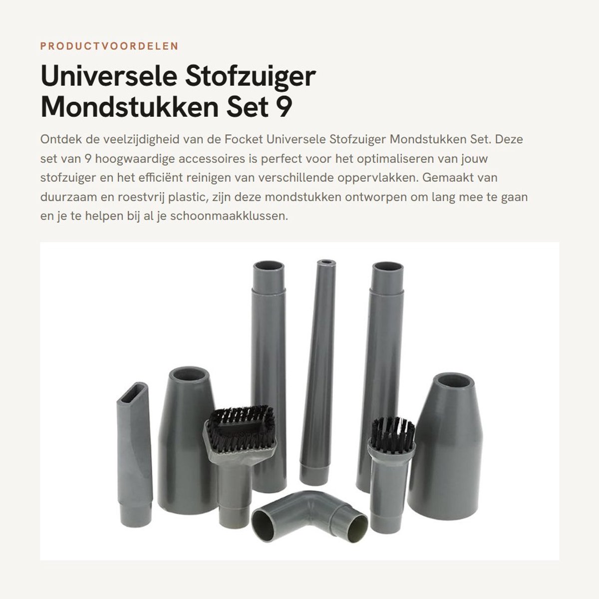 Dailygoods- Stofzuigeraccessoires Set van 9 - Universele Stofzuigermondstukken - Hoogwaardige Kunststof - Geschikt voor 32/35 mm - Voor Stof, Houtzaagsel, Meubels - Duurzaam en Robuust - Stofzuigeropzetstukken