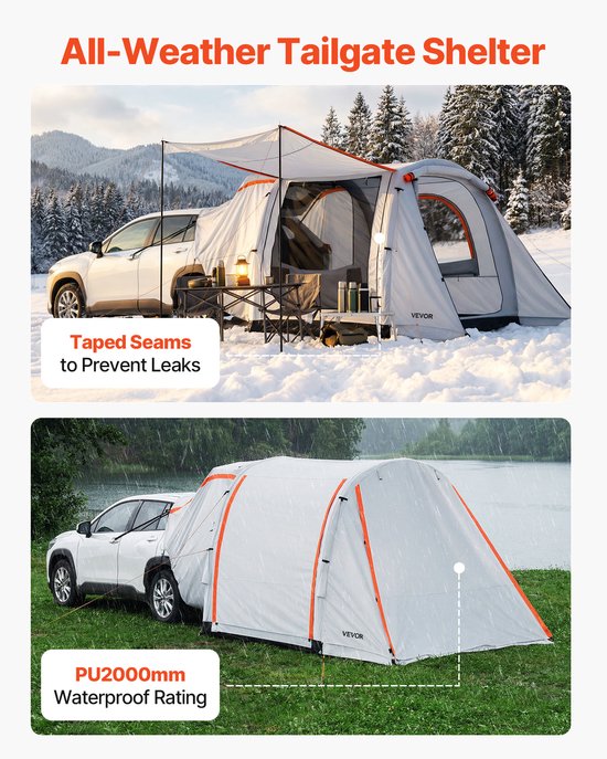 VEVOR Inflatables SUV Tent met Schaduw, 2,44 X 2,04 m 3-Season Suv Tailgate Tent met Geventileerde Deuren & Mesh Raam, Pu2000mm Waterdichte Autoachterkant Tent voor Buitenkampen - Luchtverf Pomp Ingeschakeld van Vevor — afbeelding 5