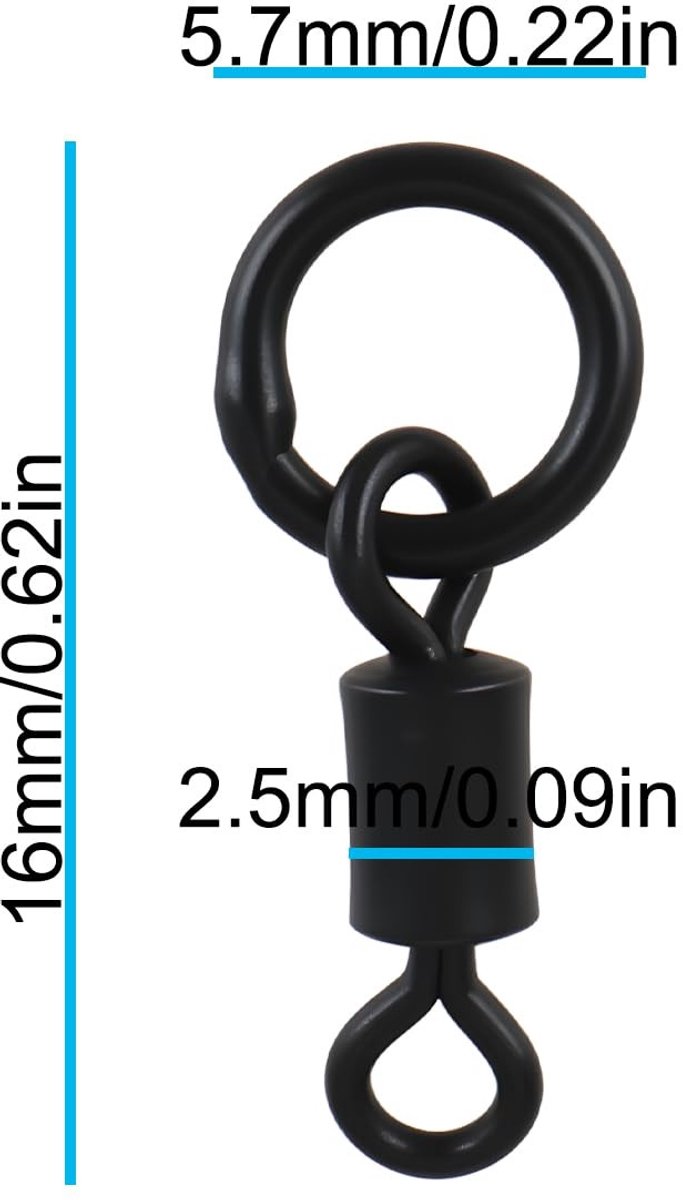 Dailygoods- Swivel Connector 20 Stuks - Roestvrij Staal - Figuur Acht Ring - Karper Vissen - Vissen in Ondiep Water - Afmetingen 16x5,7x2,5 mm - Visconnector — afbeelding 2