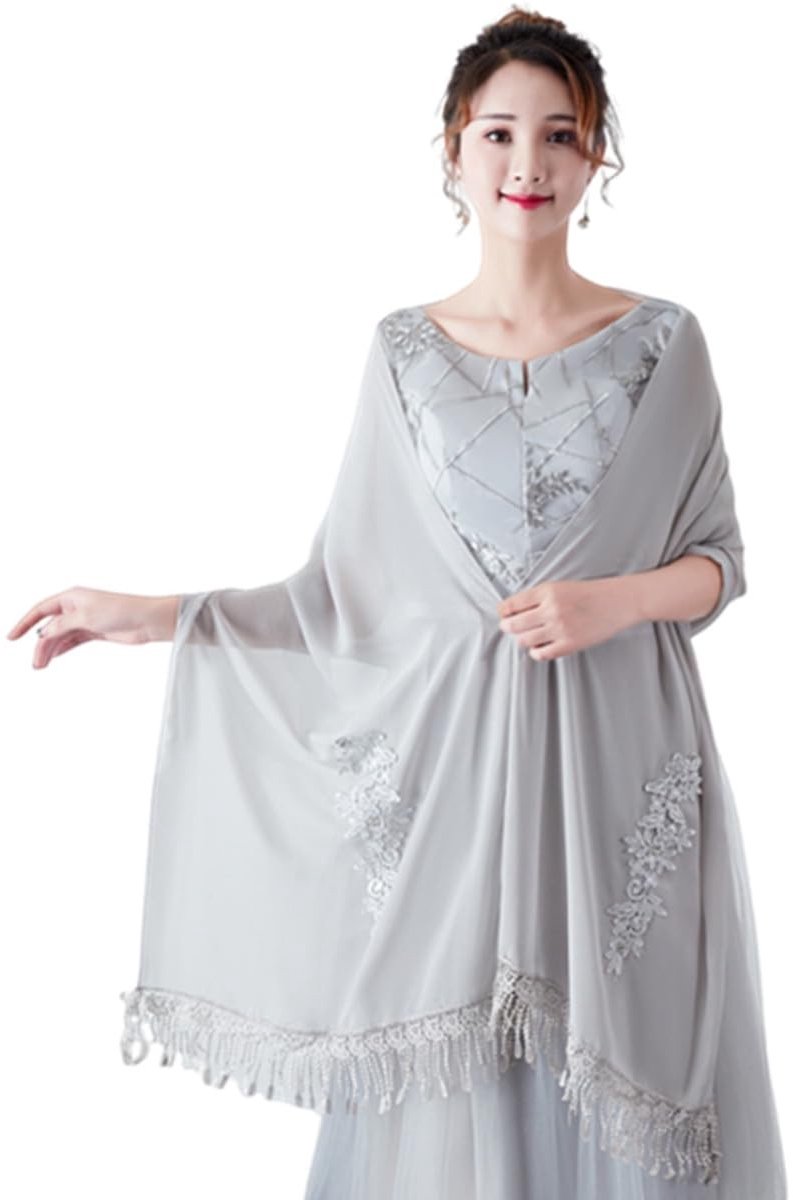 Dailygoods- Sjaal met Kwastjes - Elegante Tule Sjaal - Omslagdoek Dames - Bruidsmeisjes Sjaal - Geschikt voor Bruiloften - Afmetingen 190 x 50 cm - Wrap