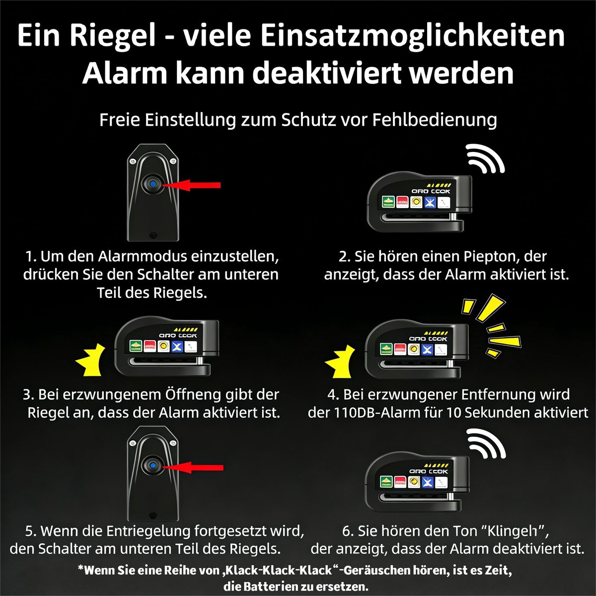 Schijfremslot met Alarm 110dB - Fietsslot en Motorslot met Bewegingssensor - Anti Diefstal Remschijfslot met Herinneringskabel - Waterdicht Veiligheidsslot voor Fiets Scooter en Motor – foto 2