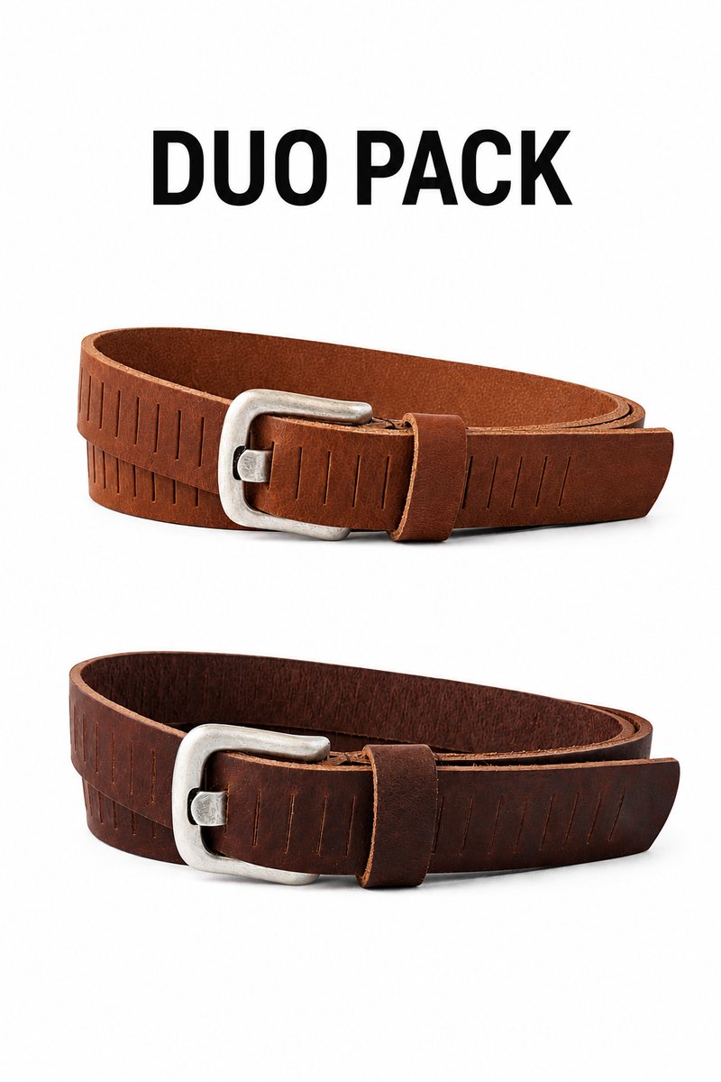 De Riemenspecialist Geperforeerde Leren Riemen Duopack - 2 Riemen van Echt Leer - Dames en Heren - Cognac & Bruin - 3 cm Breed - Riemmaat 95 (Totale lengte 110 cm)