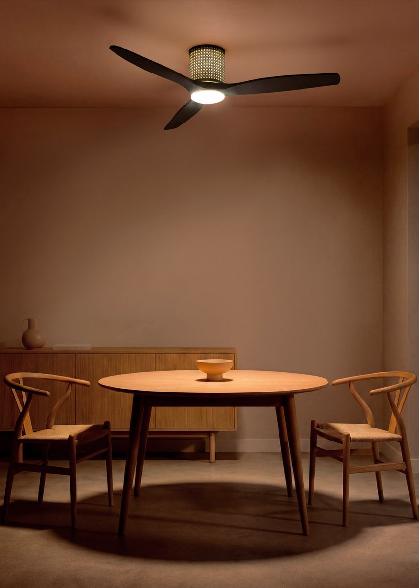 CREATE - Plafondventilator stil 40W (Ø132cm) - Sfeer- en hoofdverlichting LED - Afstandsbediening - 6 snelheden - Programmeerbaar - WIND CALM CUSTOM RATTAN