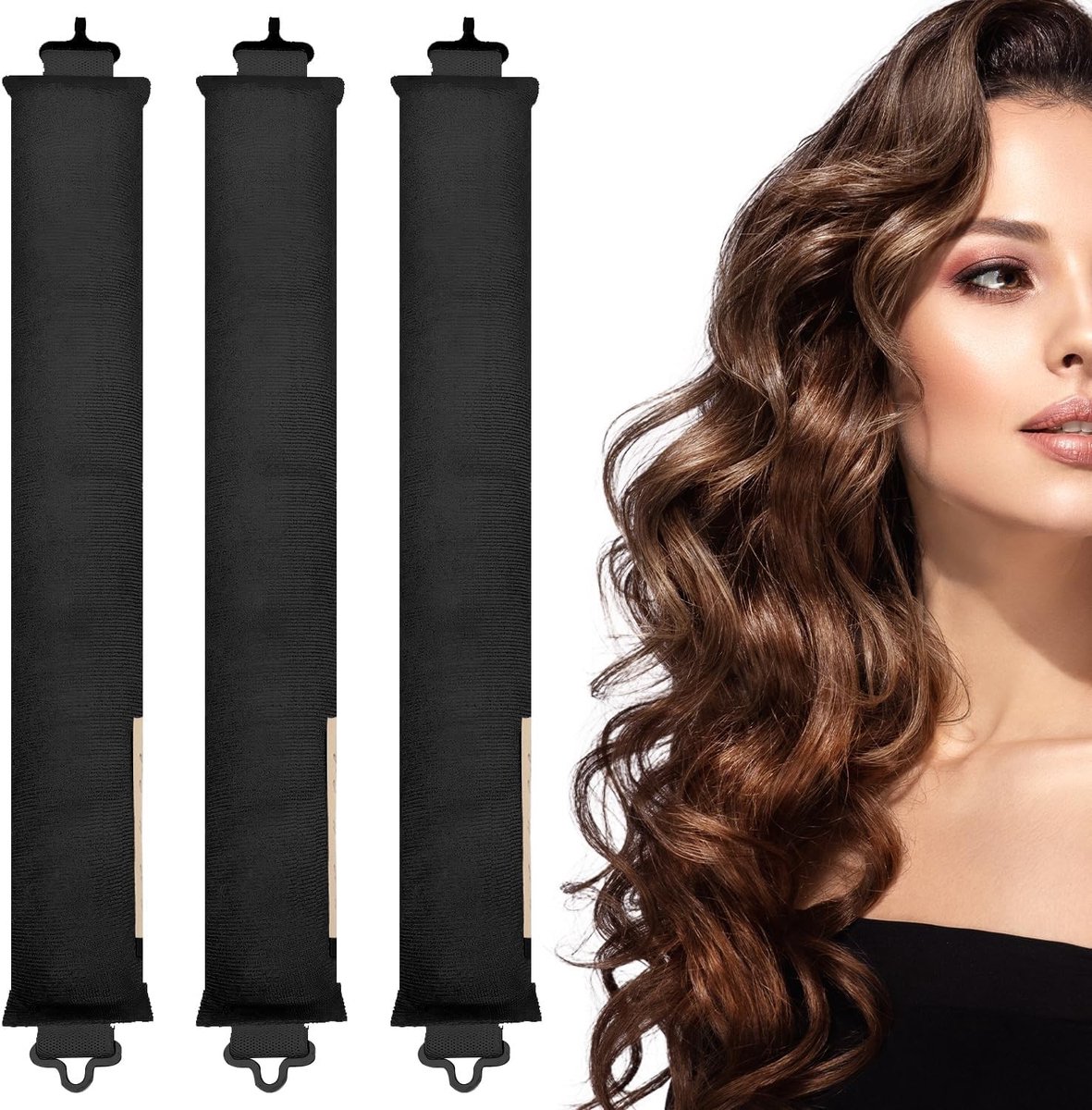 Dailygoods - Hitteloze krulspelden - Krullen zonder hitte - Zwart - Perfect voor lang haar - Bescherm je haar - 3 stuks