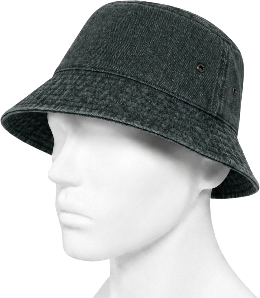 Bucket Hat - Washed Denim - Donkergroen - Maat M/L - Vintage Look - Heren & Dames - Unisex - Festivalhoedje - Vissershoedje - Zonnehoedje - Regenhoedje - Emmerhoedje - Zomerhoedje