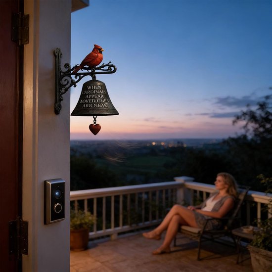 Diner Bell - Deurbel Klok - Tuindecoratie - Rode Vogel Design - 20 cm Hoog - Rood — afbeelding 2